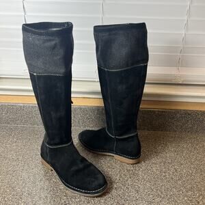 Hush Puppies Suede Zip Knee High Boots Moccasin Style Black Womens Size 7 M Flat